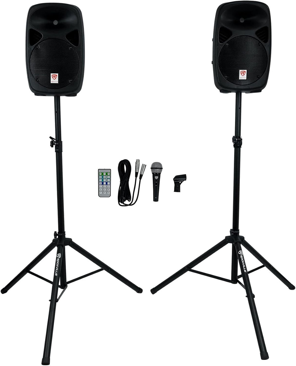 Dual 10" Powered Speakers PA System with Bluetooth, Mic, Stands M57348
