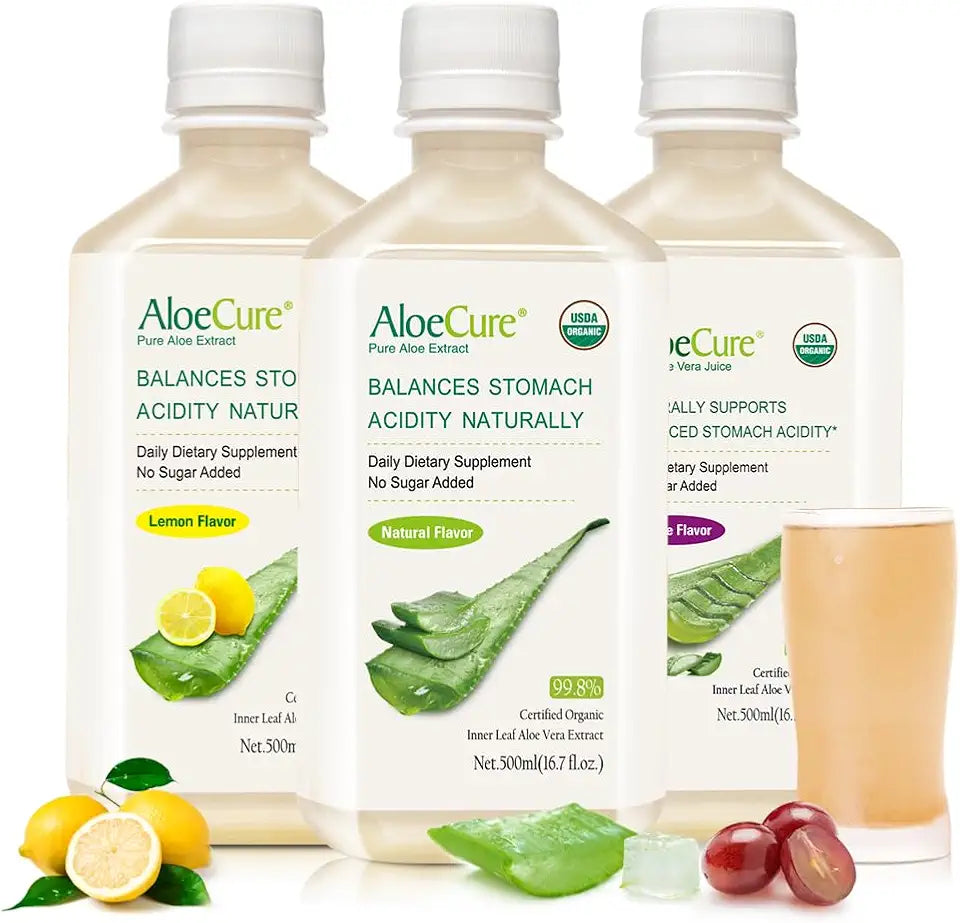 Organic Aloe Vera Juice 3 Bottle Sample Pack Lemon Grape Natural Flavor 3x500ml A8070