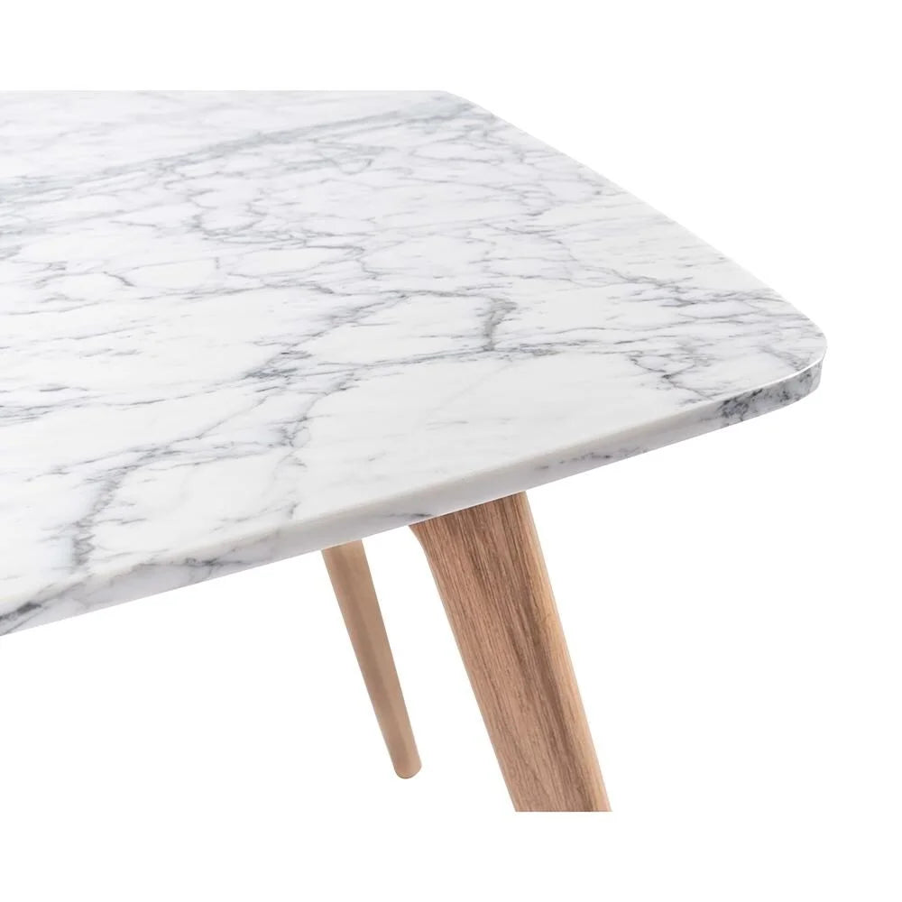 31" Square White Marble Dining Table with Oak Legs Y649204
