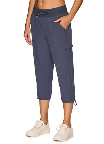 Women's Cargo Capri Pant with Pockets Lightweight Woven with Drawstring J447