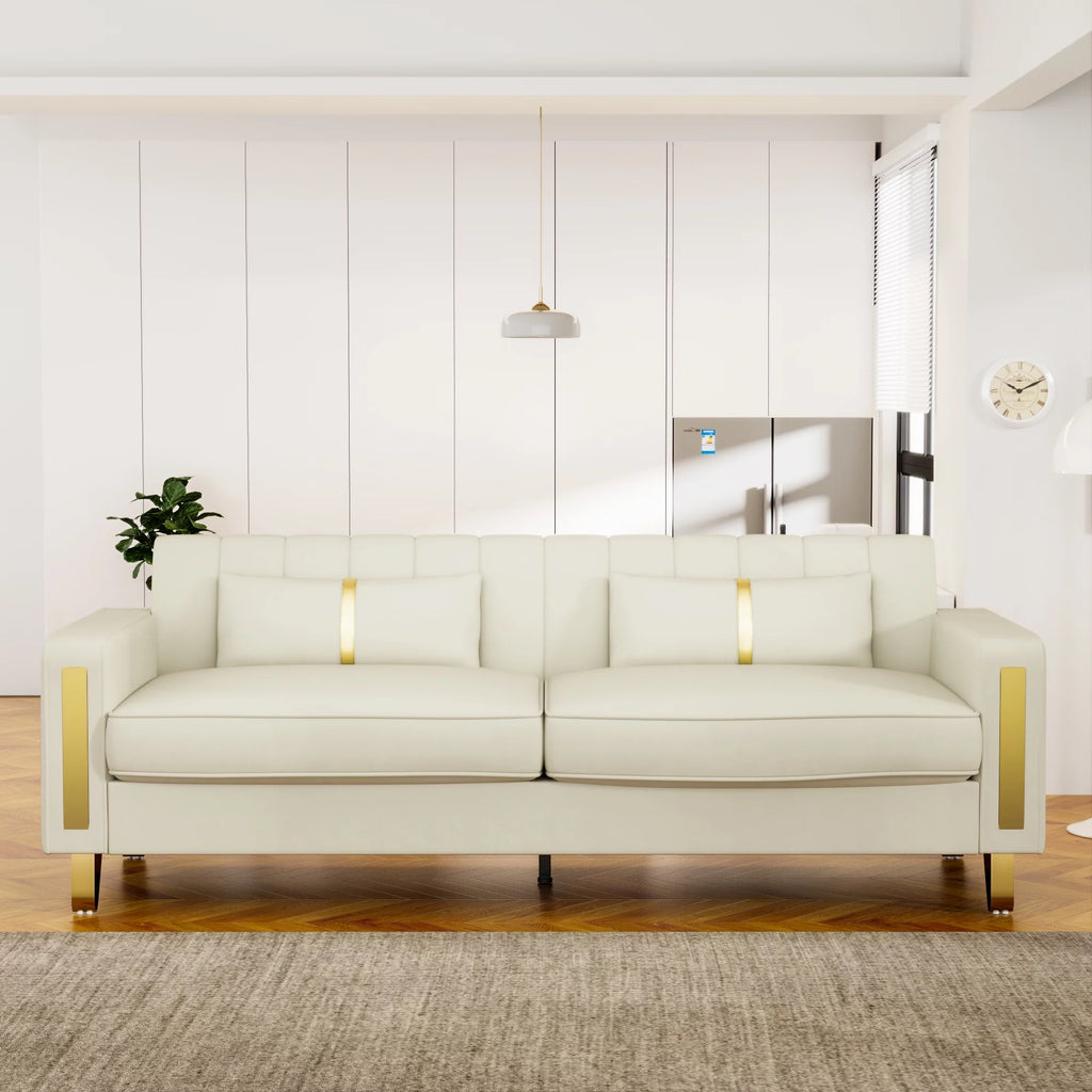 Velvet Upholstered Sofa with Pillows Gold Metal Legs T677