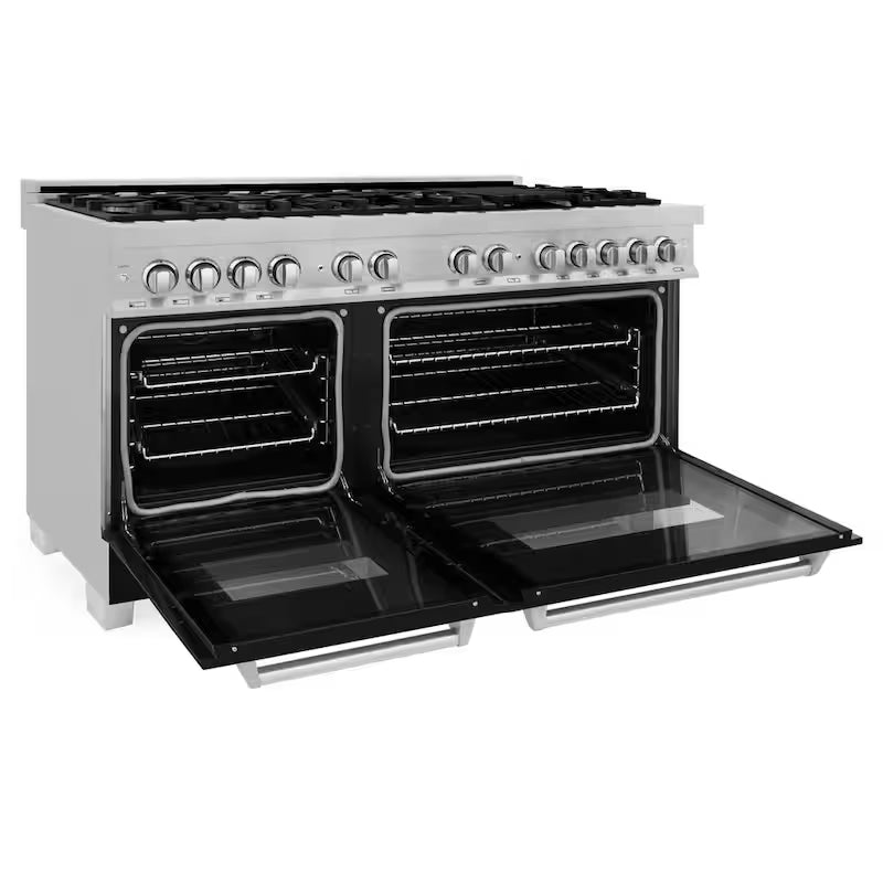 9 Burner Double Oven Dual Fuel Range with Black Matte Door F748