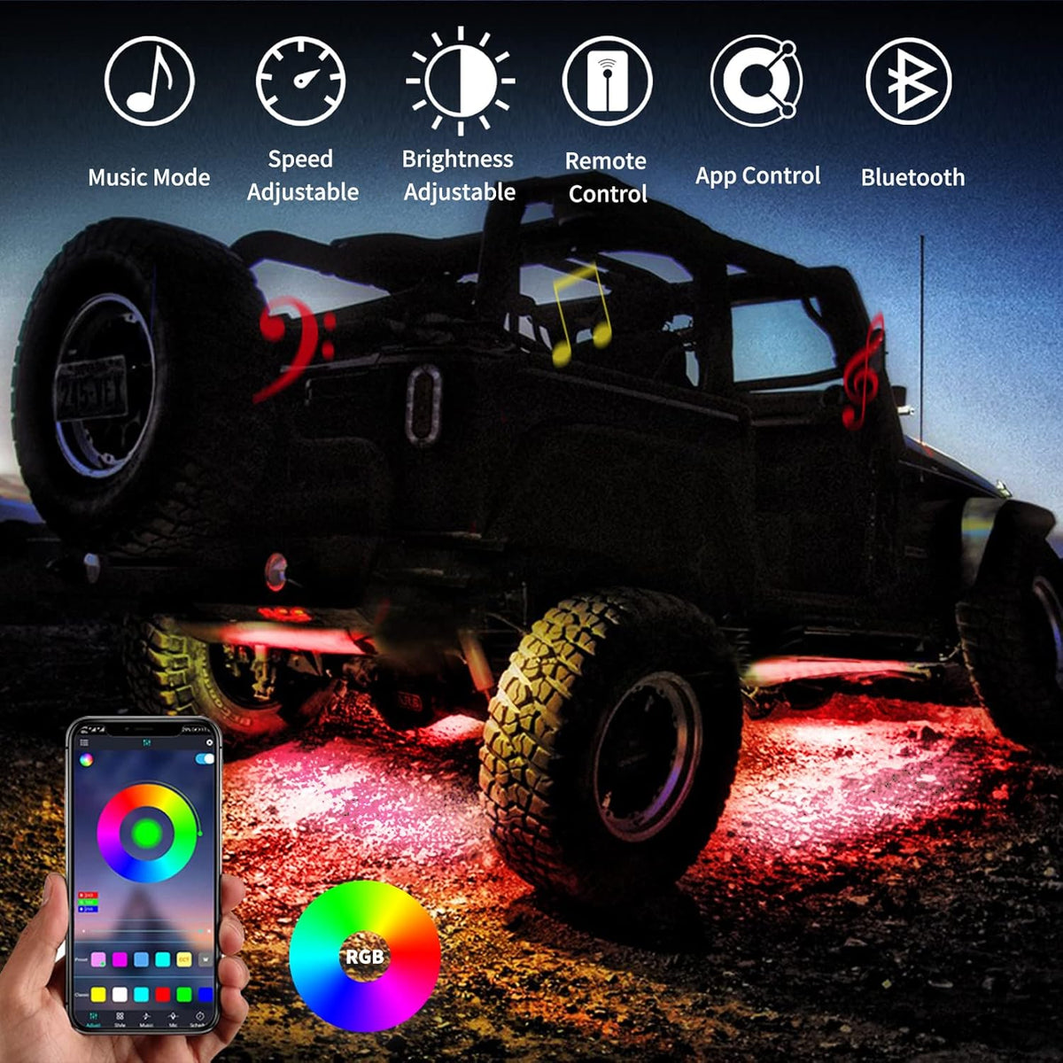 RGB LED Rock Lights Kit 10 Pods Multicolor Pack of 2 X953
