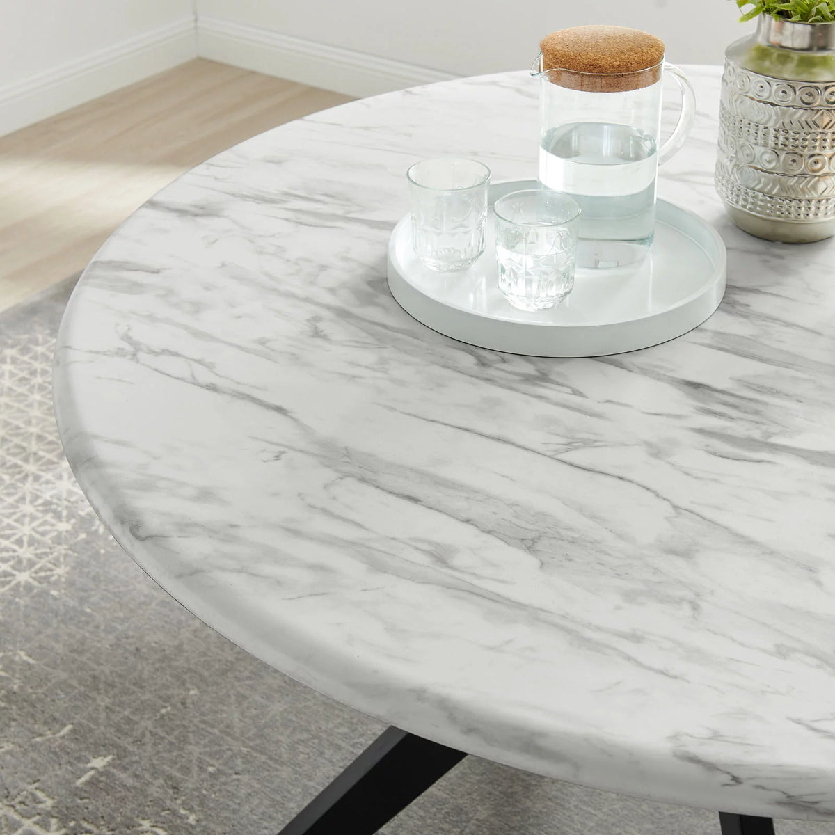 50 inch Round White Black Wood Dining Table F49852
