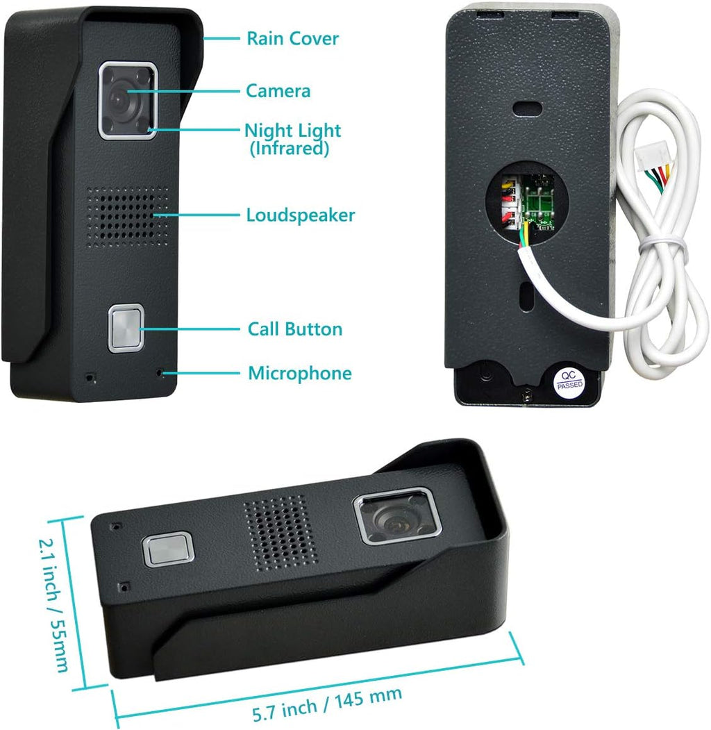 7 Inches Wired Video Door Phone System with IR Night Vision Camera V856