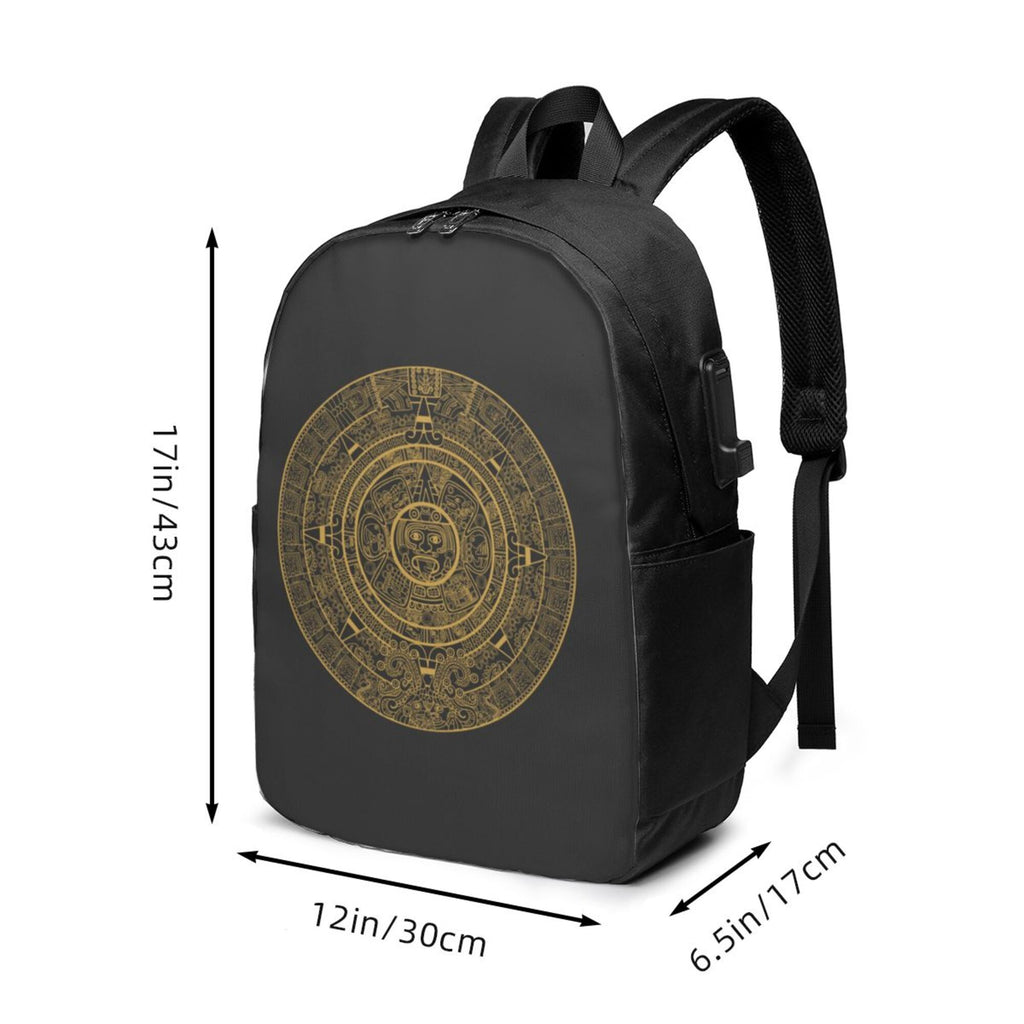 Golden Aztec Maya Calendar Prints Travel Laptop Backpack C924386