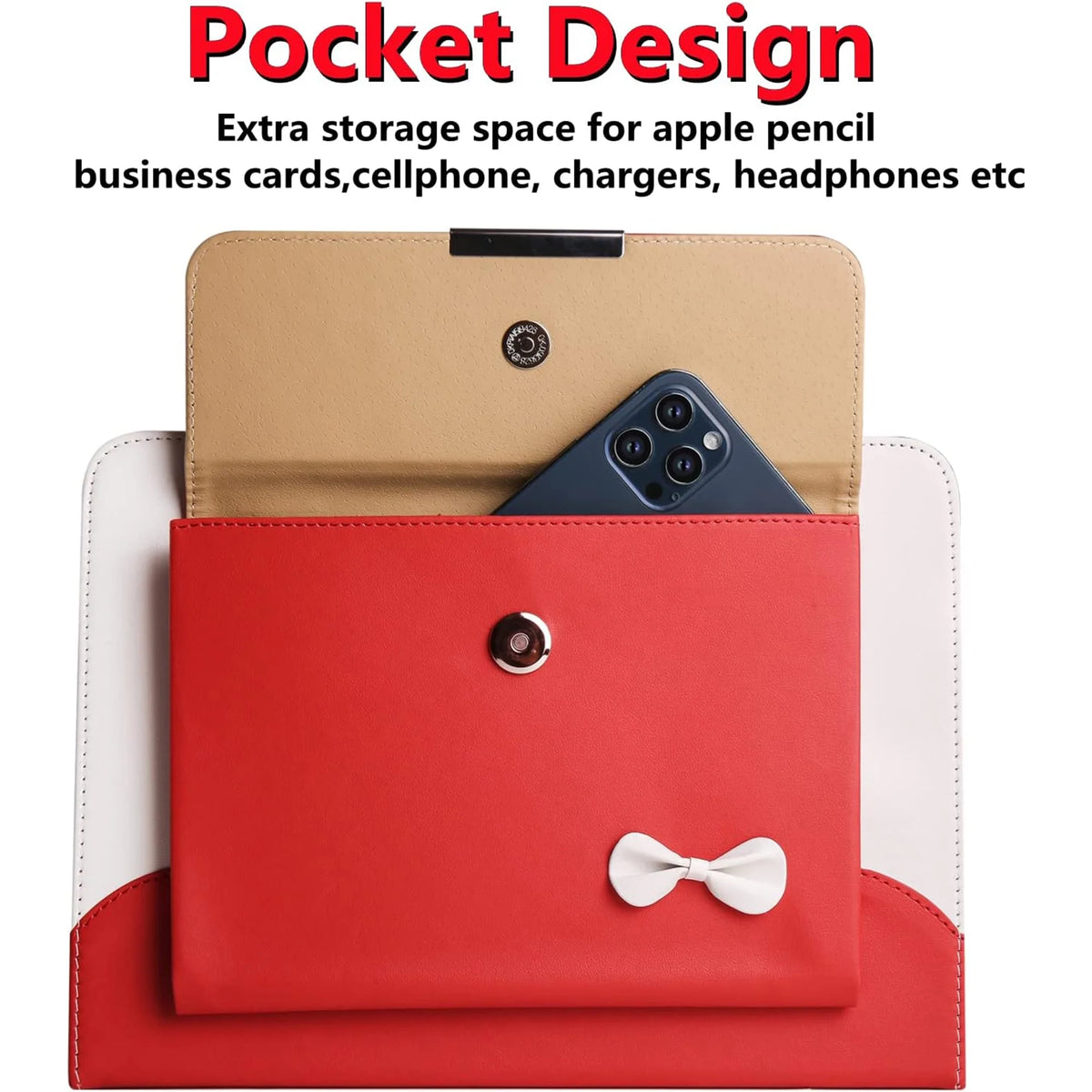 Red Slim Leather iPad 10.9 inch Case with Hand Strap Pocket P186