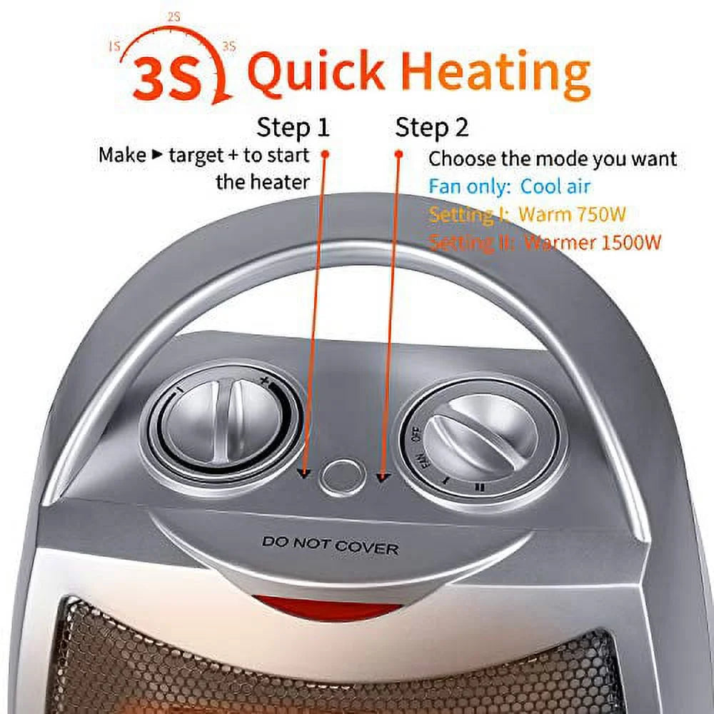 Silver Ceramic Electric Space Heater 1500W S608