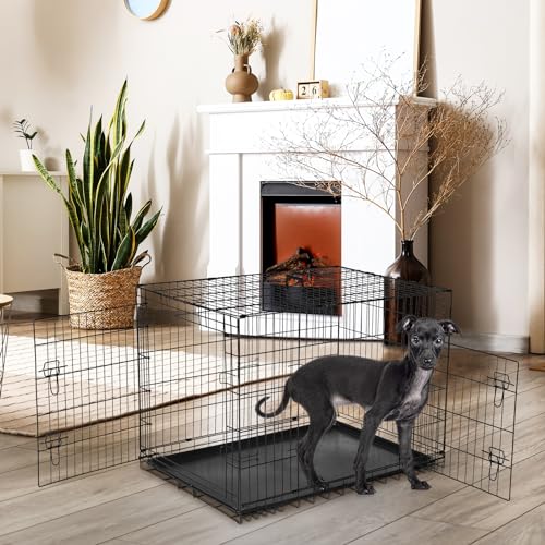 36 Inch Double Door Metal Dog Crate with Divider Panel and Plastic Leak-Proof Pan Tray R562214