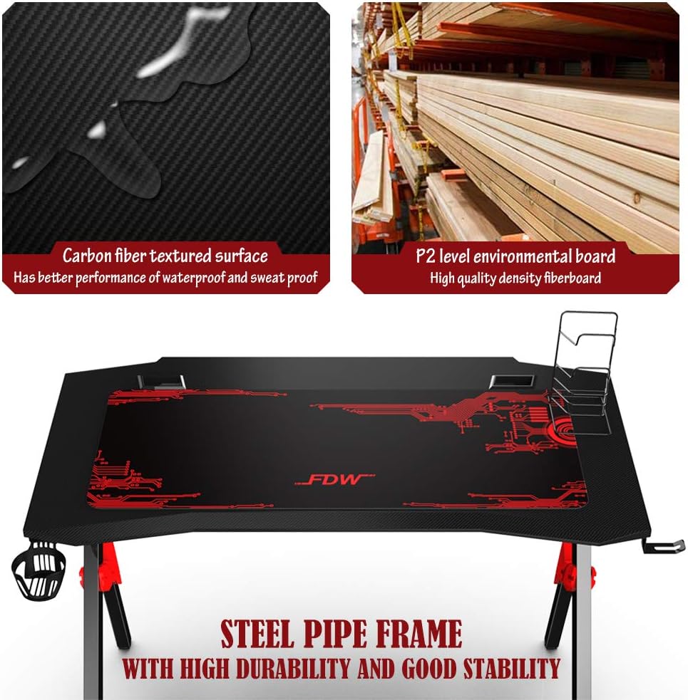44 inch Carbon Fiber Gaming Desk with Cup Holder S992
