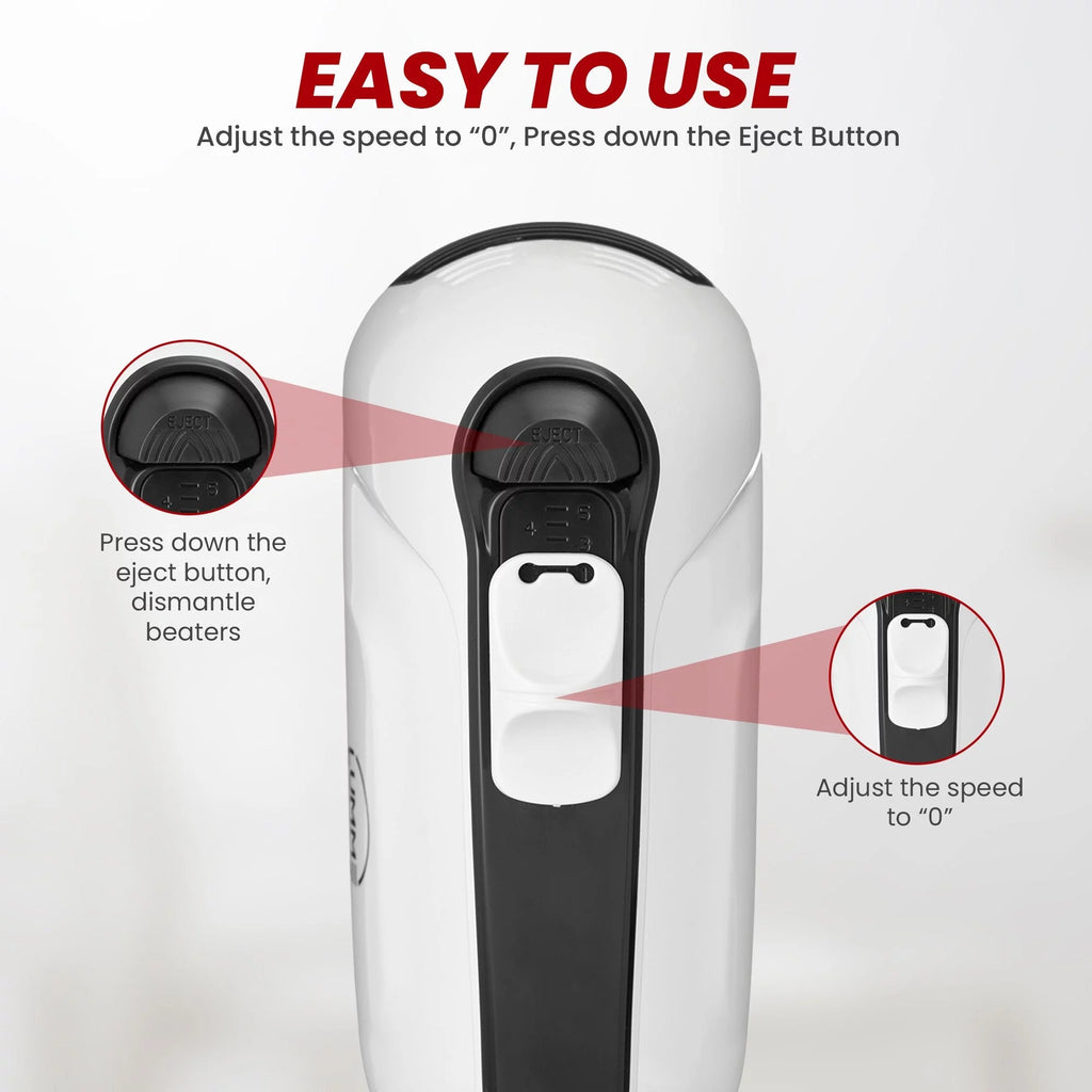 Grey Electric Hand Mixer with 5 Speeds, 2 Beaters, 2 Dough Hooks, Storage Case O28563