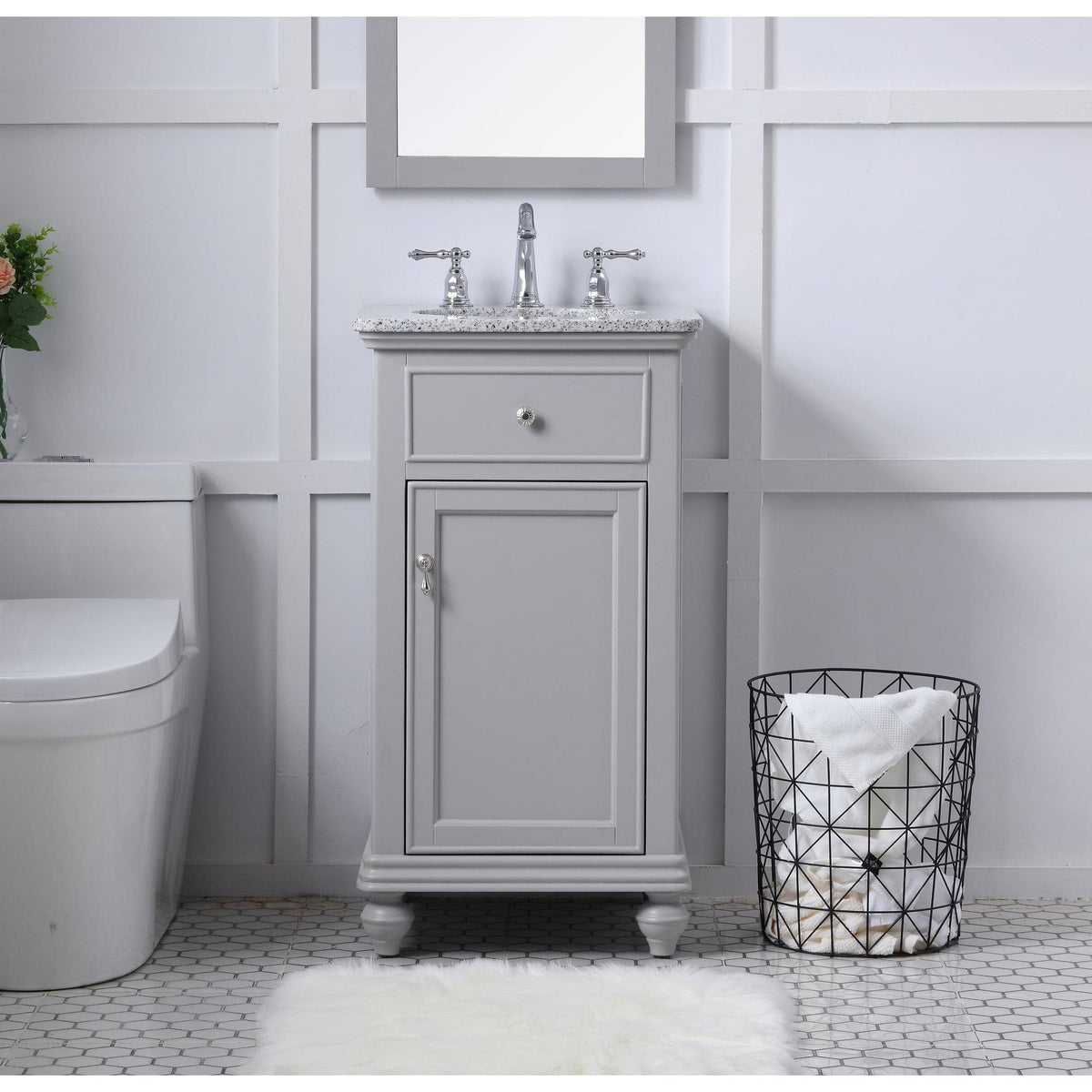 Grey 18 inch Bathroom Vanity Cabinet Set with Granite Top T665