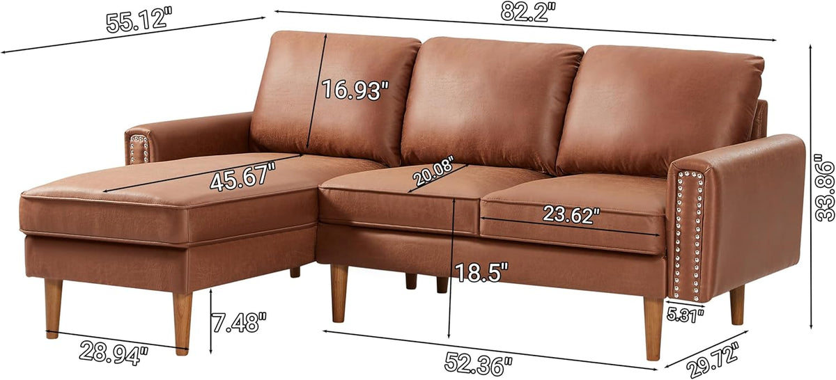 Brown L-Shape Sofa Couch with Suede Fabric U19157