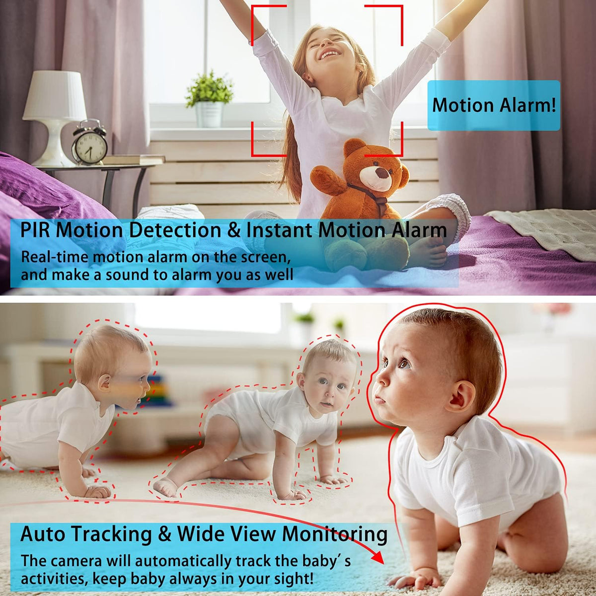 Baby Monitor with Camera and Audio, Night Vision, PTZ, Motion Detection, Temperature Monitor, 2-Way Talk B838284
