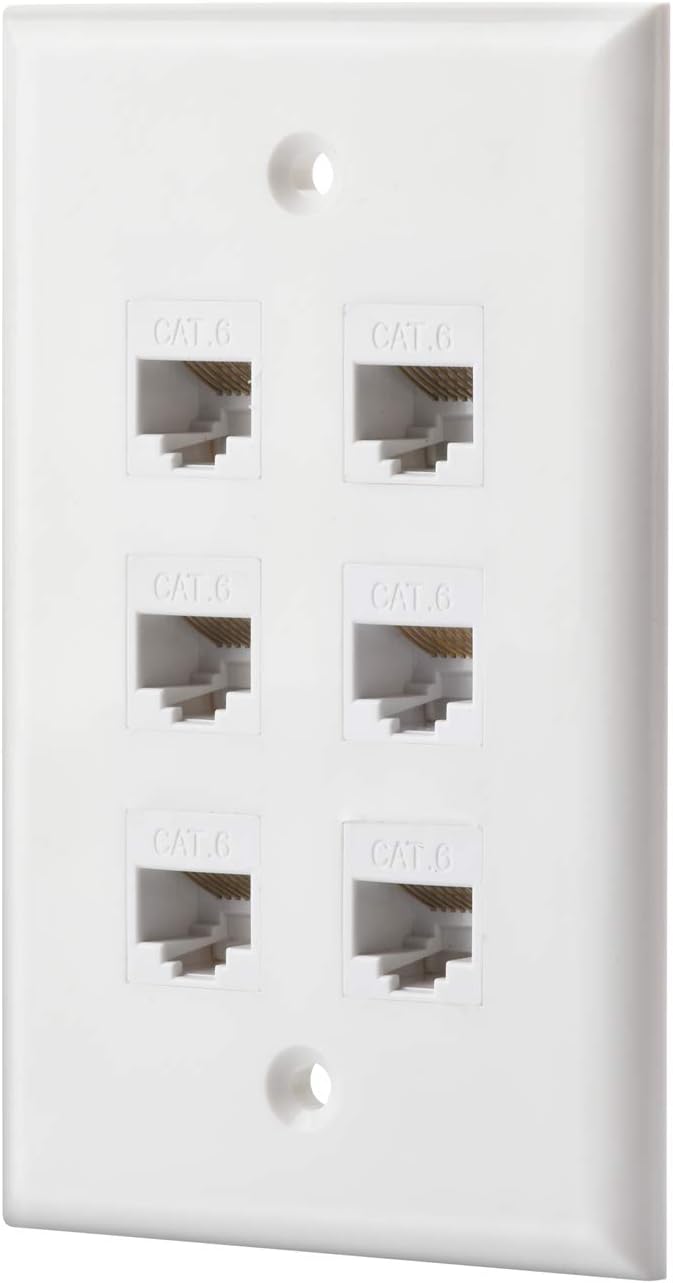 Cat6 Keystone Ethernet Wall Plate Female to Female White 6 Port Pack of 2 I455