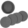 Dark Grey Cotton Rope Placemat Set Round Woven Coasters K657