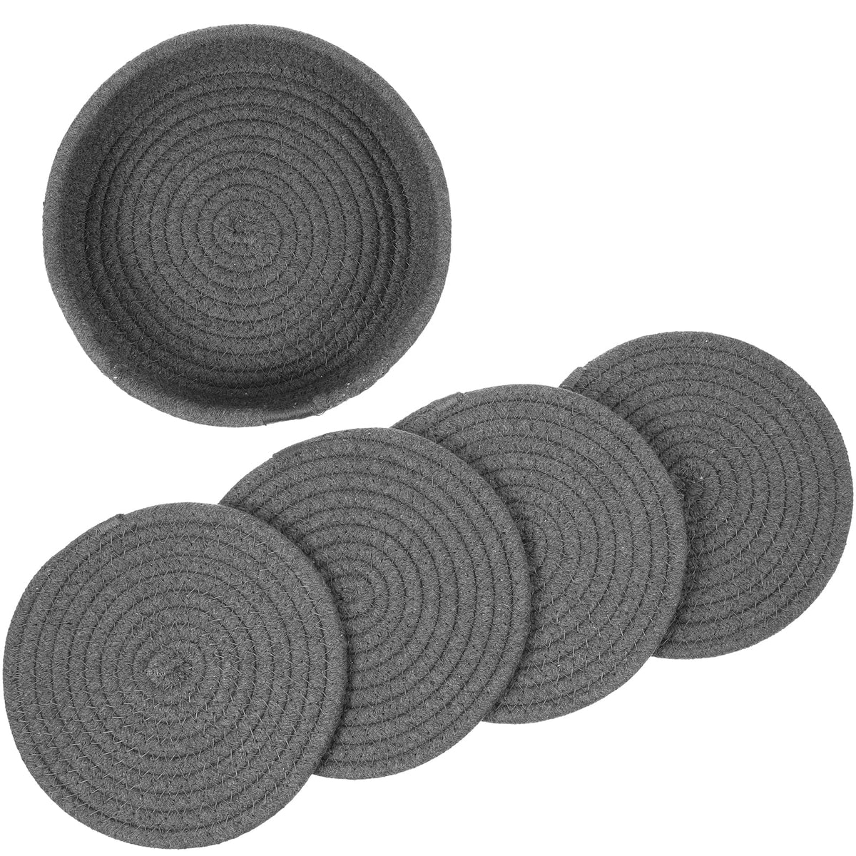 Dark Grey Cotton Rope Placemat Set Round Woven Coasters K657