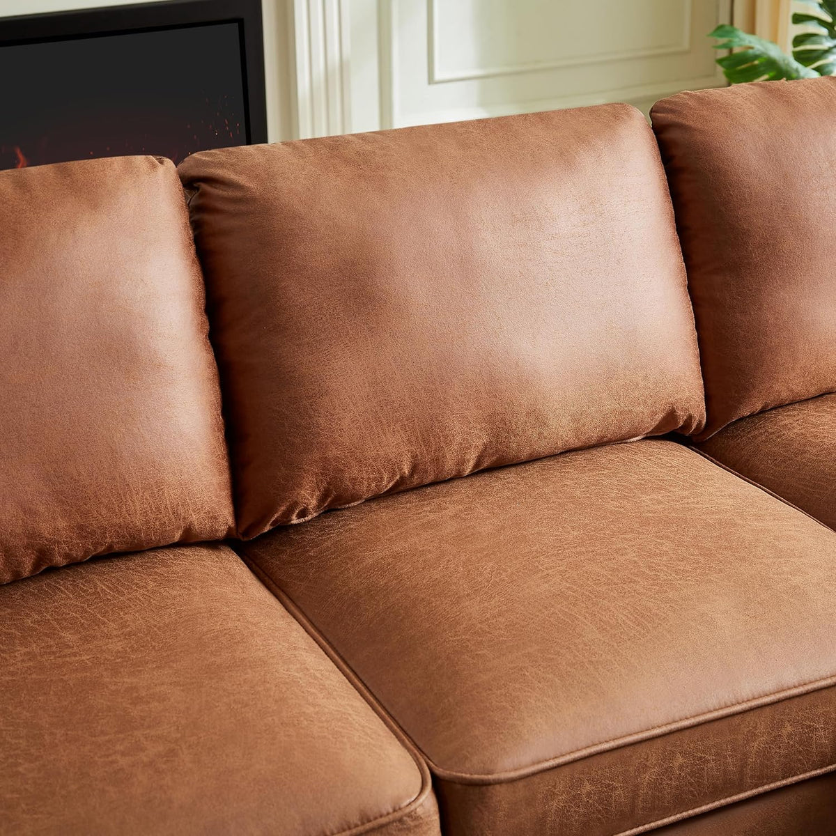 Brown L-Shape Sofa Couch with Suede Fabric U19157