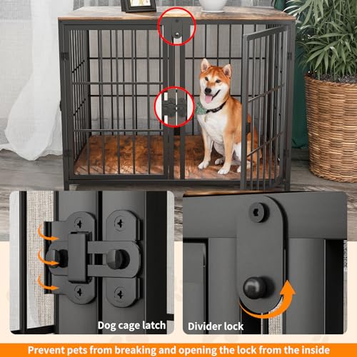 Large Wooden Dog Crate Furniture with Removable Divider I9583