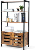 Industrial Bookshelf and Bookcase with 3 Shelves and 2 Louvered Doors, Rustic Brown N920