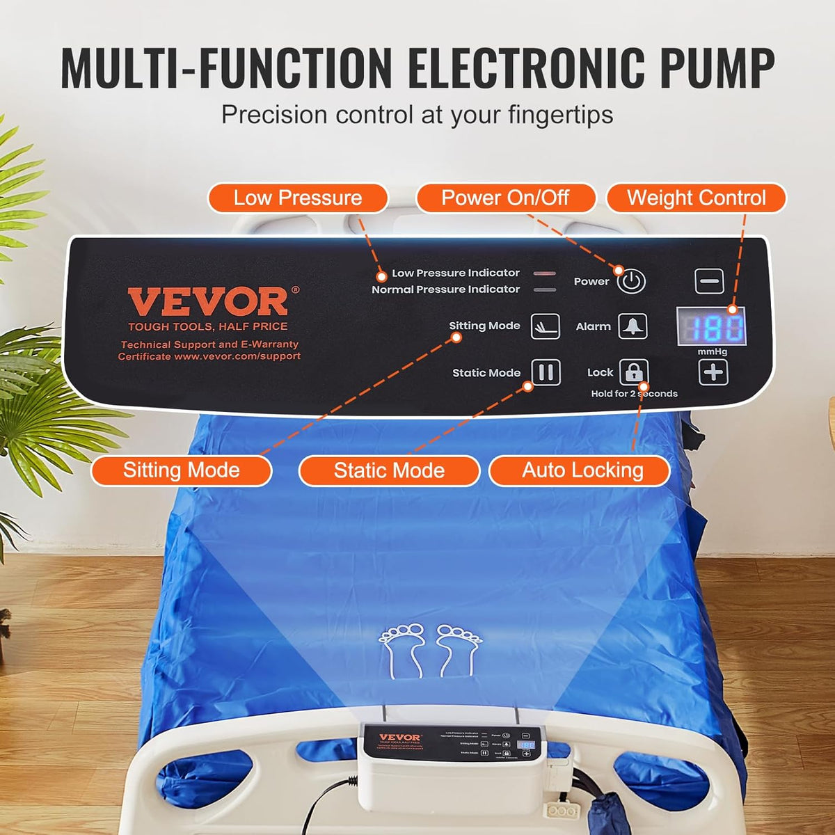 Alternating Air Pressure Mattress, Dual-Layer Pad for Hospital Beds, 450LBS Loading with Electric Quiet Pump D70681