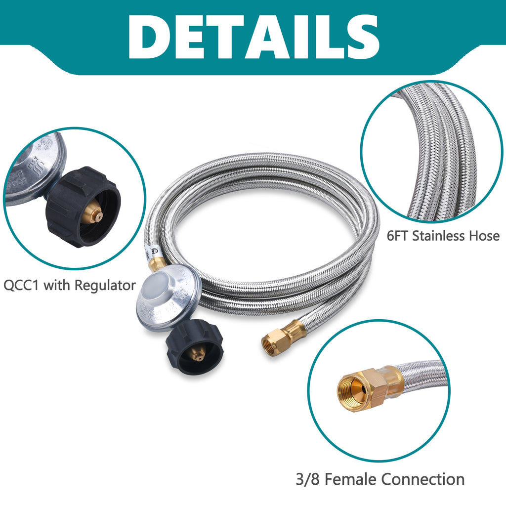 6Ft Propane Regulator and Hose, 3/8" Female Flare F4130