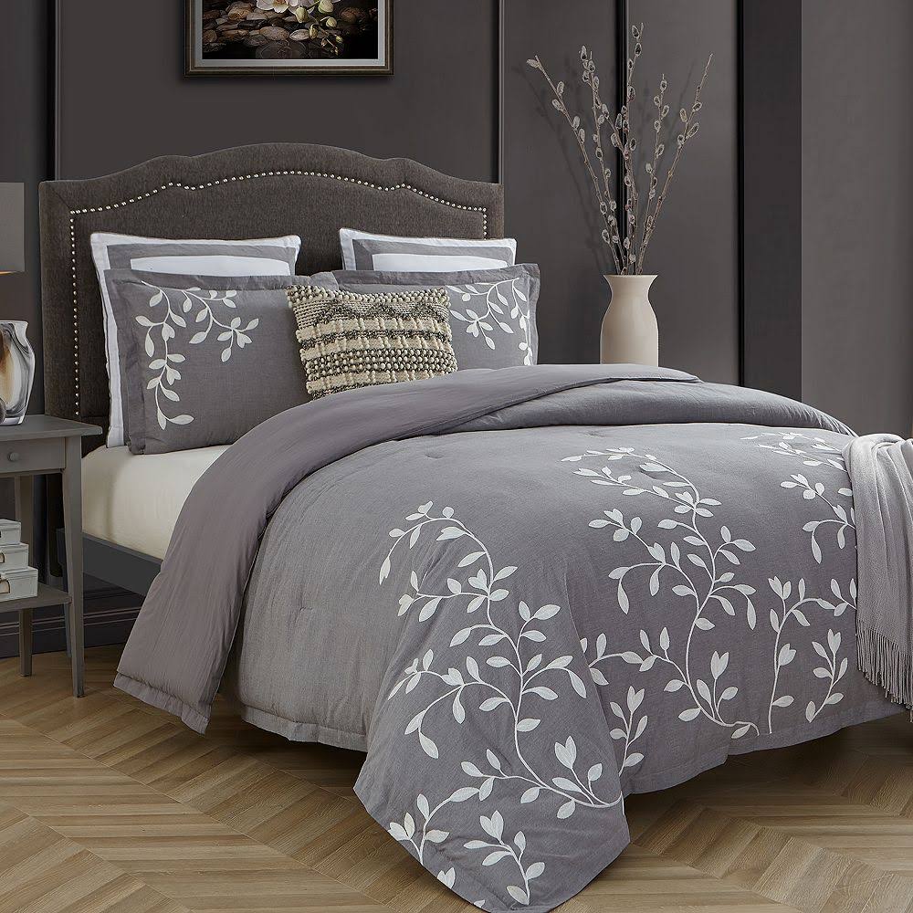 Queen Grey Chambray Cotton Comforter Set W98777