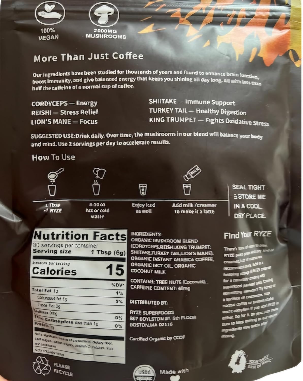1Pack Mushroom Coffee (30 Servings) Organic with Cordyceps Y52979