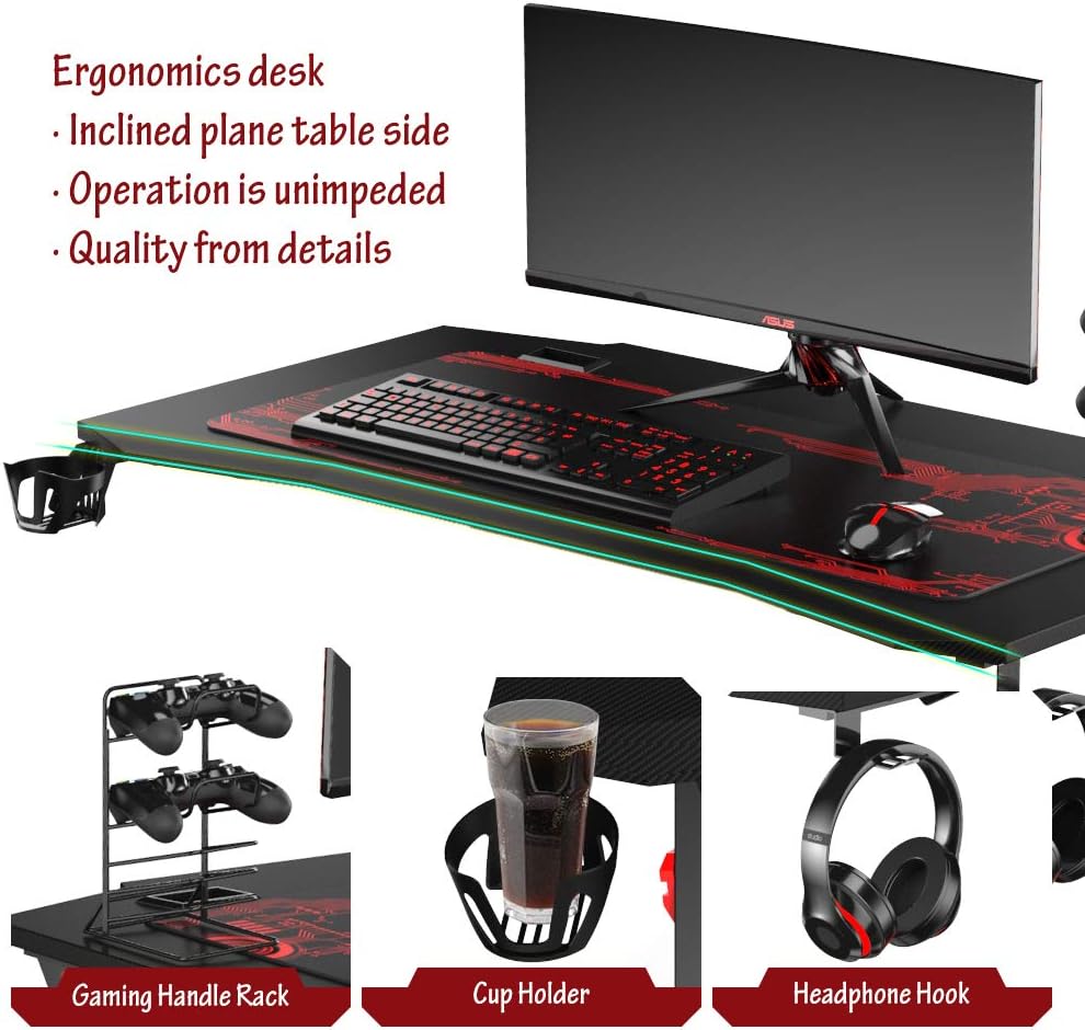 44 inch Carbon Fiber Gaming Desk with Cup Holder S992