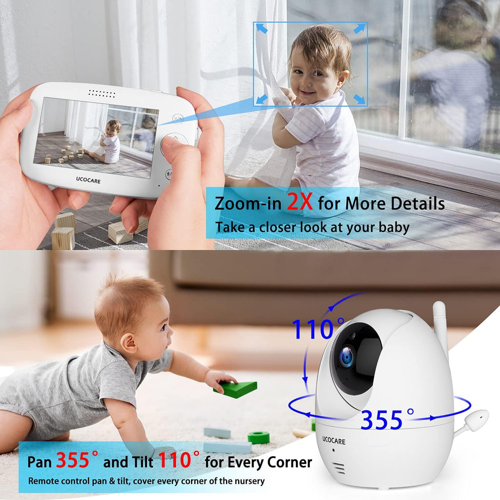 Baby Monitor with Camera and Audio, Night Vision, PTZ, Motion Detection, Temperature Monitor, 2-Way Talk B838284