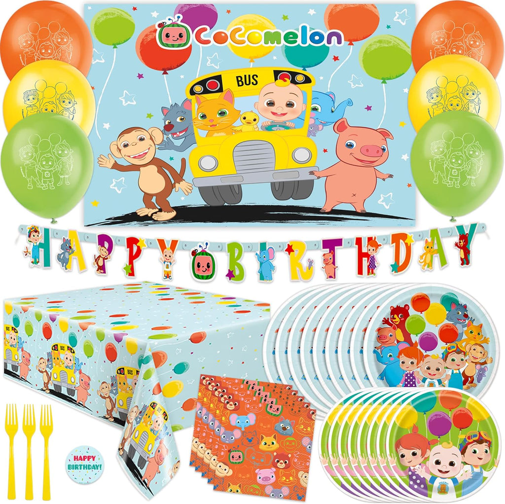 CoComelon Party Supplies Backdrop Balloons Tablecloth Plates Napkins Forks Sticker Z8578