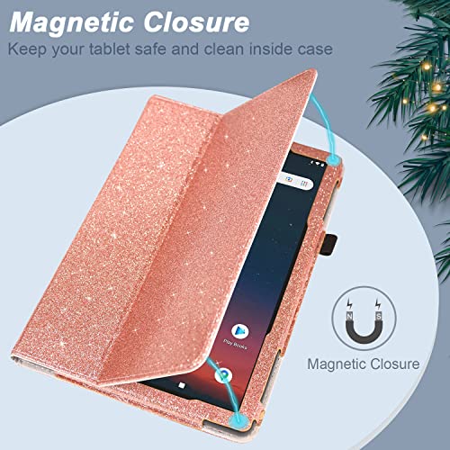 Glitter Rose Folio Leather Cover for Onn 10.1 Tablet E593815