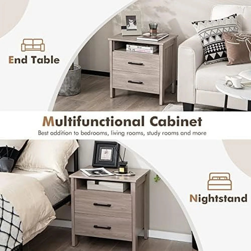 Oak 2 Drawer Wooden Nightstand E72615