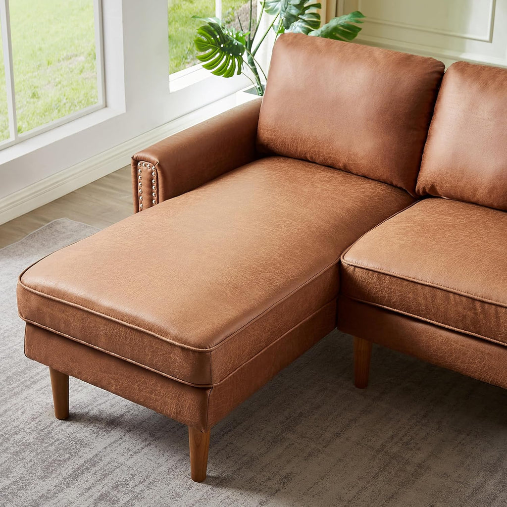 Brown L-Shape Sofa Couch with Suede Fabric U19157