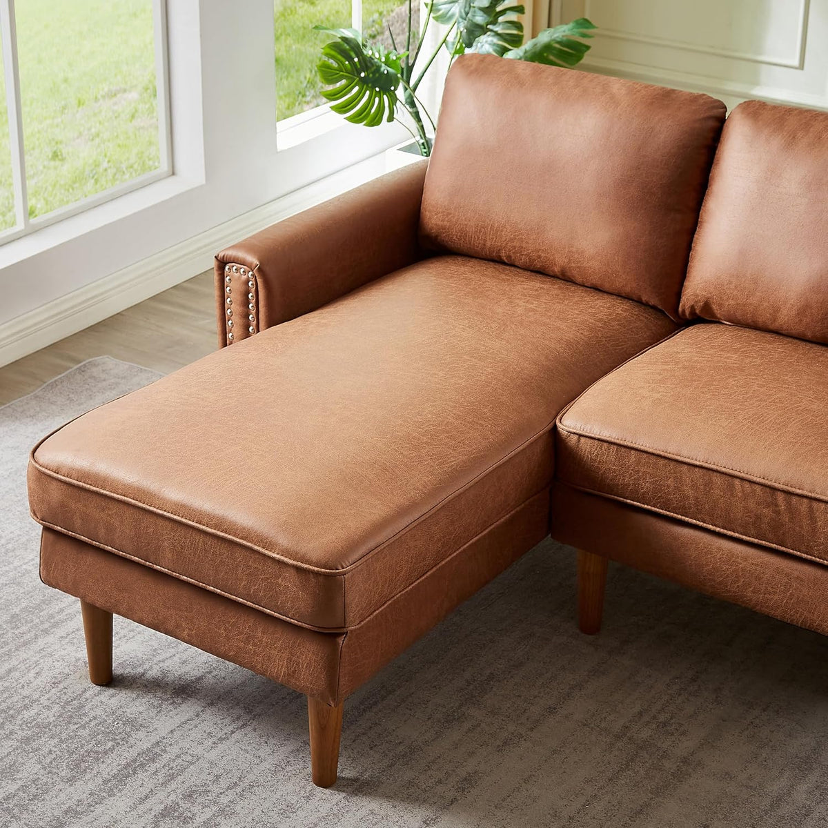 Brown L-Shape Sofa Couch with Suede Fabric U19157