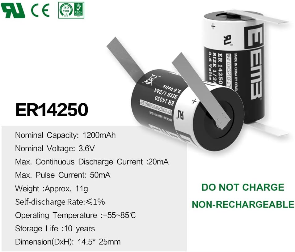3.6V Lithium Battery 1/2 AA Size 1200mAh B793