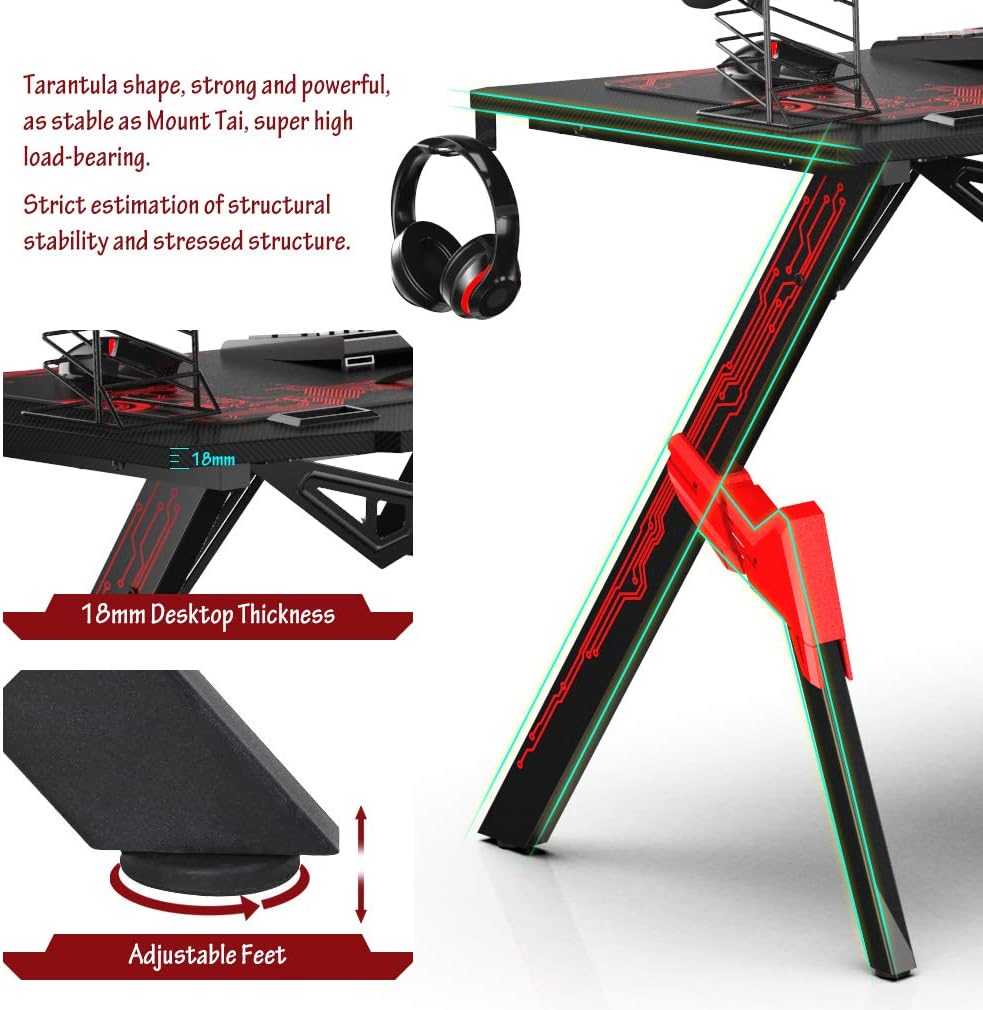 44 inch Carbon Fiber Gaming Desk with Cup Holder S992