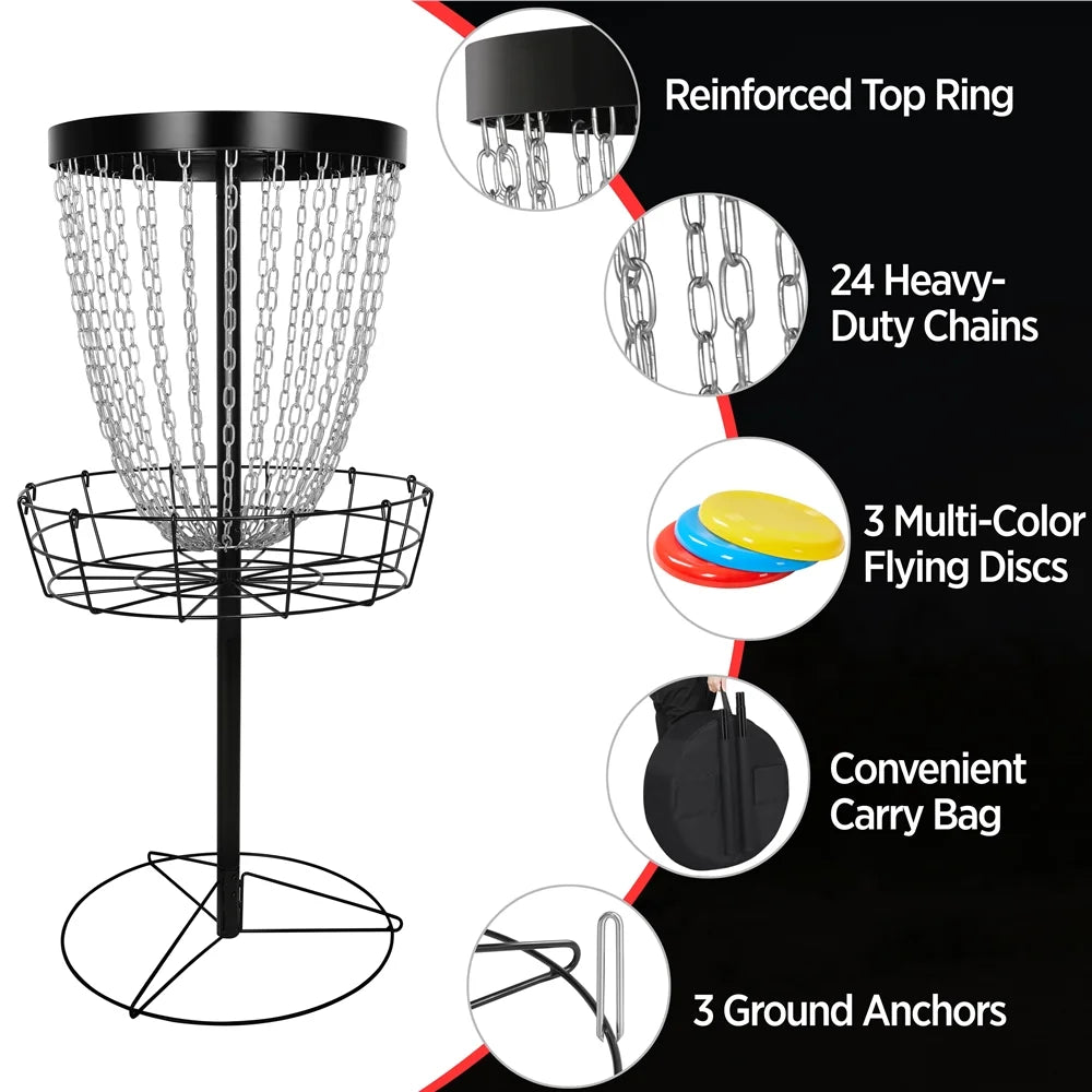 Black Disc Golf Goal with Carrying Bag and 3 Discs T460
