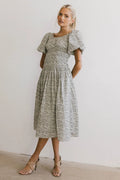 Smocked Floral Dress in Navy Y786