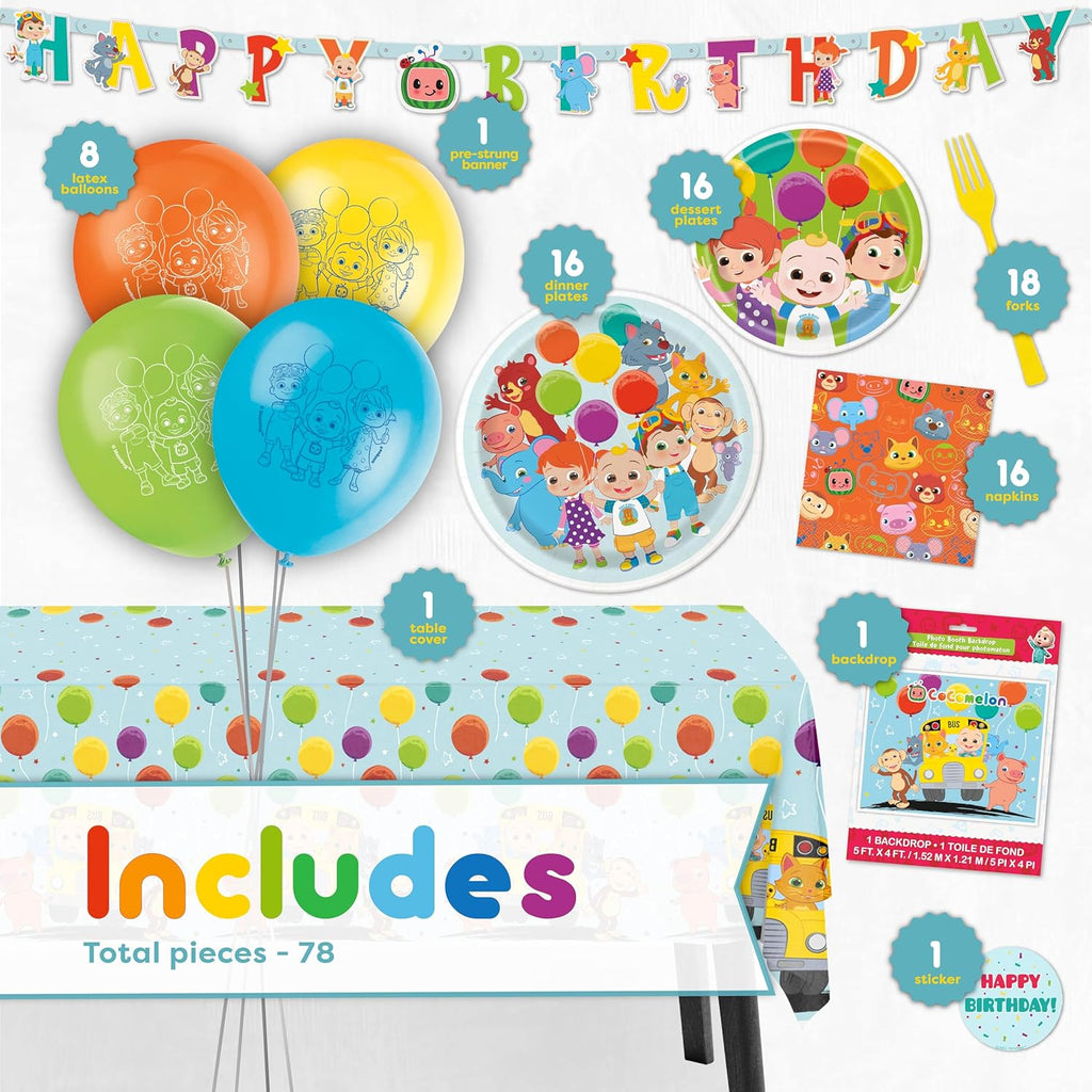 CoComelon Party Supplies Backdrop Balloons Tablecloth Plates Napkins Forks Sticker Z8578