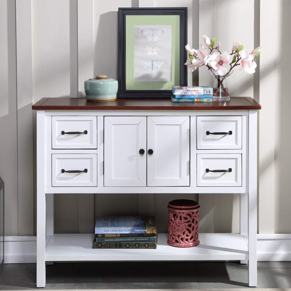 Green Wood Buffet Storage Cabinet with Drawers Y874