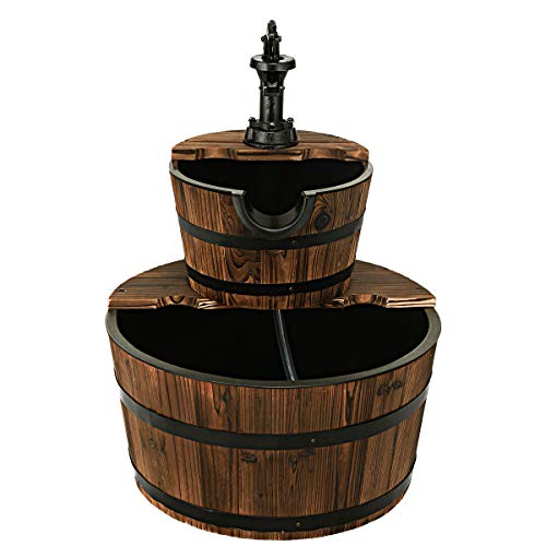 2-Tier Barrel Waterfall Fountain with Electric Pump L577121
