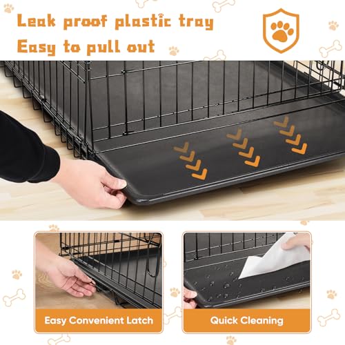 36 Inch Double Door Metal Dog Crate with Divider Panel and Plastic Leak-Proof Pan Tray R562214