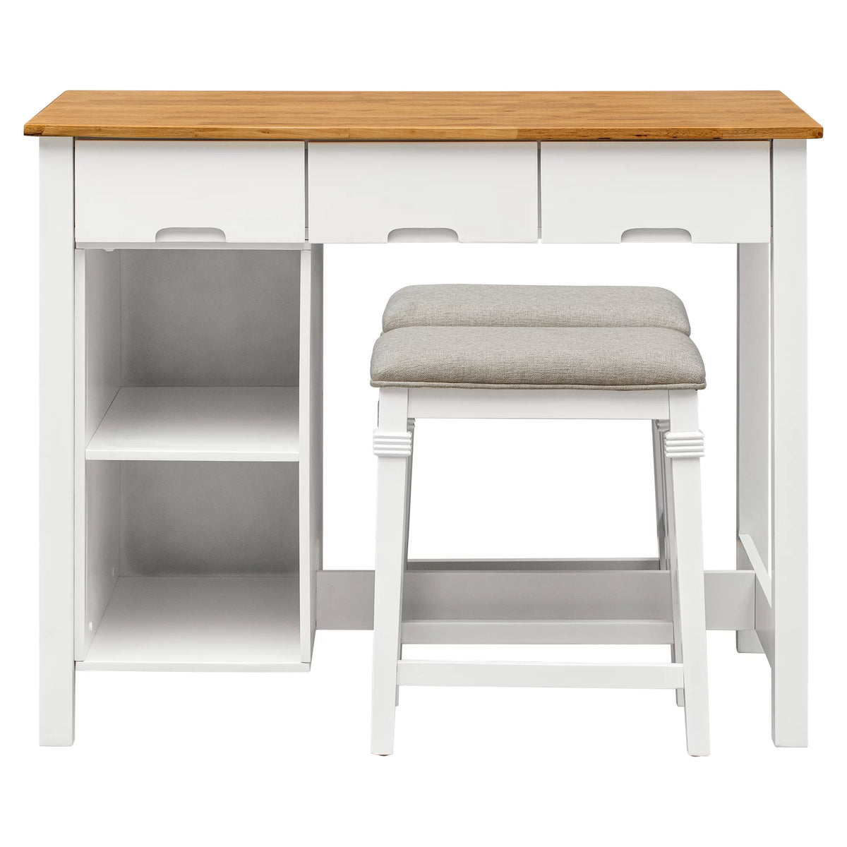 White 3-piece Rubber Wood Kitchen Island Set with 2 Shelves and 3 Drawers U16947