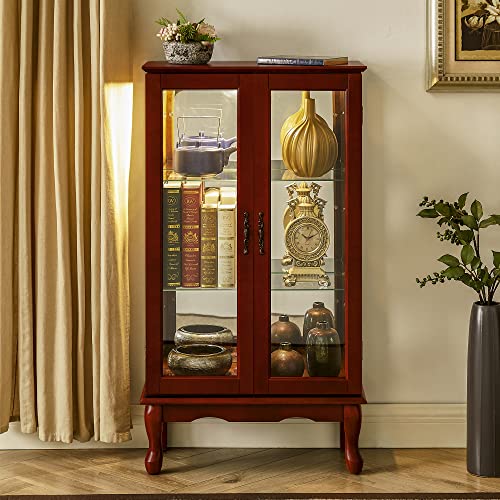 Oak Corner Curio Cabinet with Tempered Glass Doors D9734