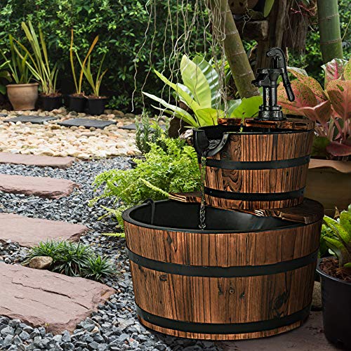 2-Tier Barrel Waterfall Fountain with Electric Pump L577121
