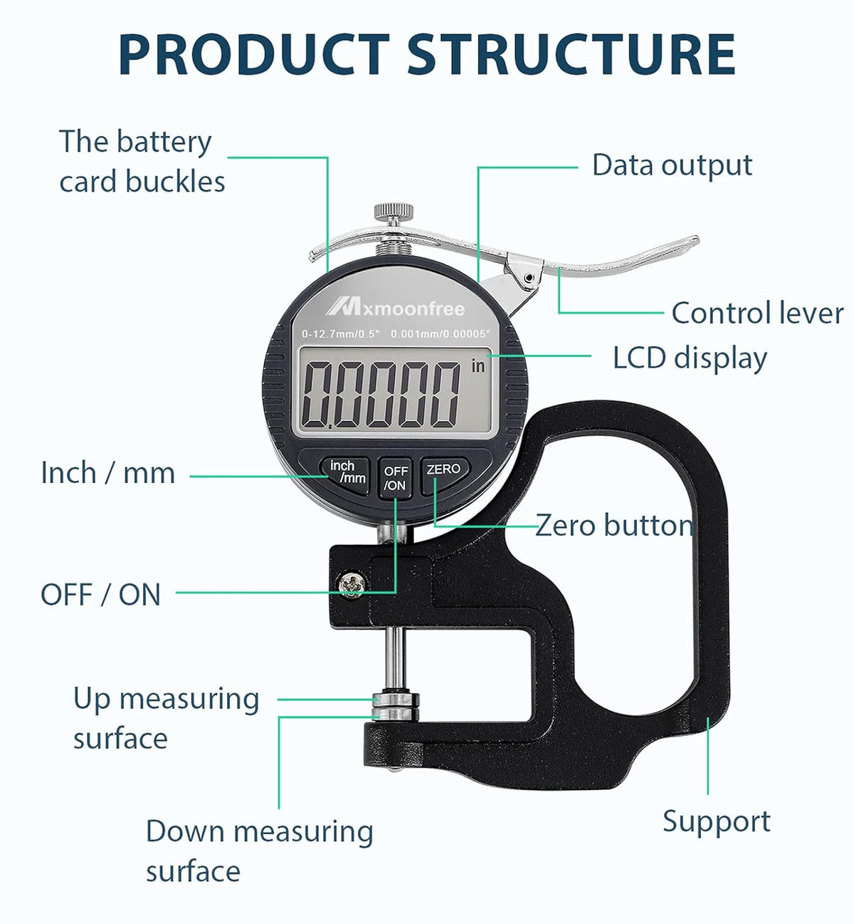 Digital Thickness Gauge 0.001mm 0-12.7mm Electronic Micrometer with LCD Display X23536