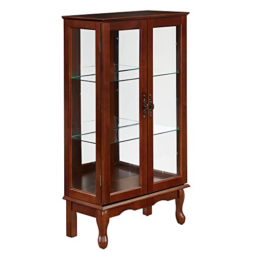 Oak Corner Curio Cabinet with Tempered Glass Doors D9734