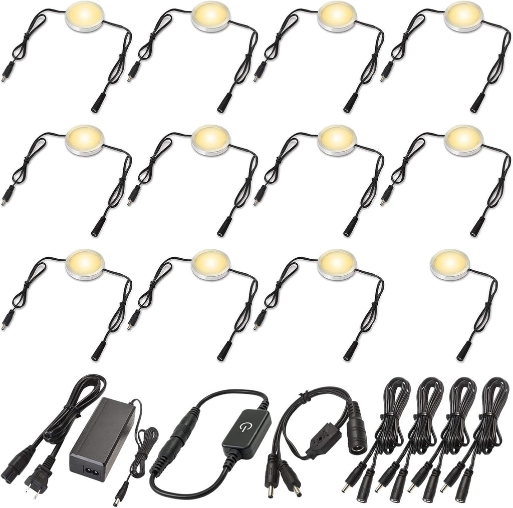 Under Cabinet LED Lighting Kit, Touch Dimmable, 12 Lights, Warm White V582