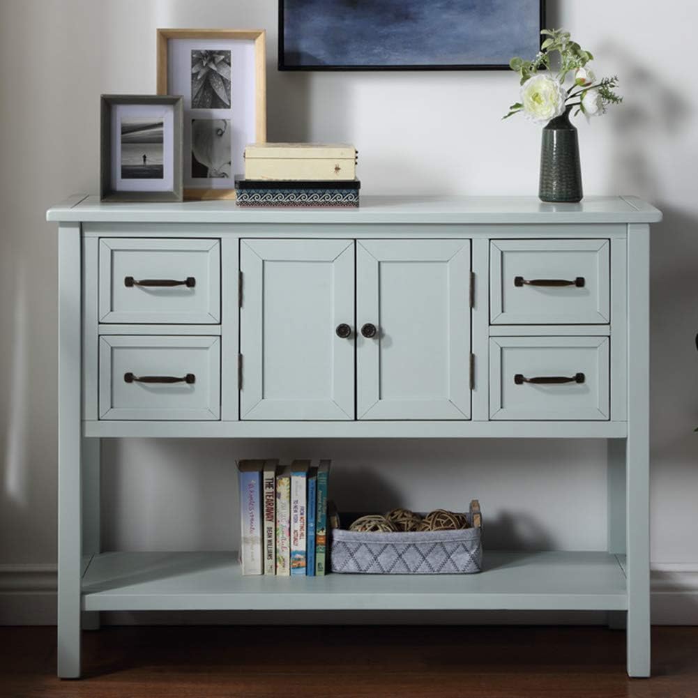Green Wood Buffet Storage Cabinet with Drawers Y874